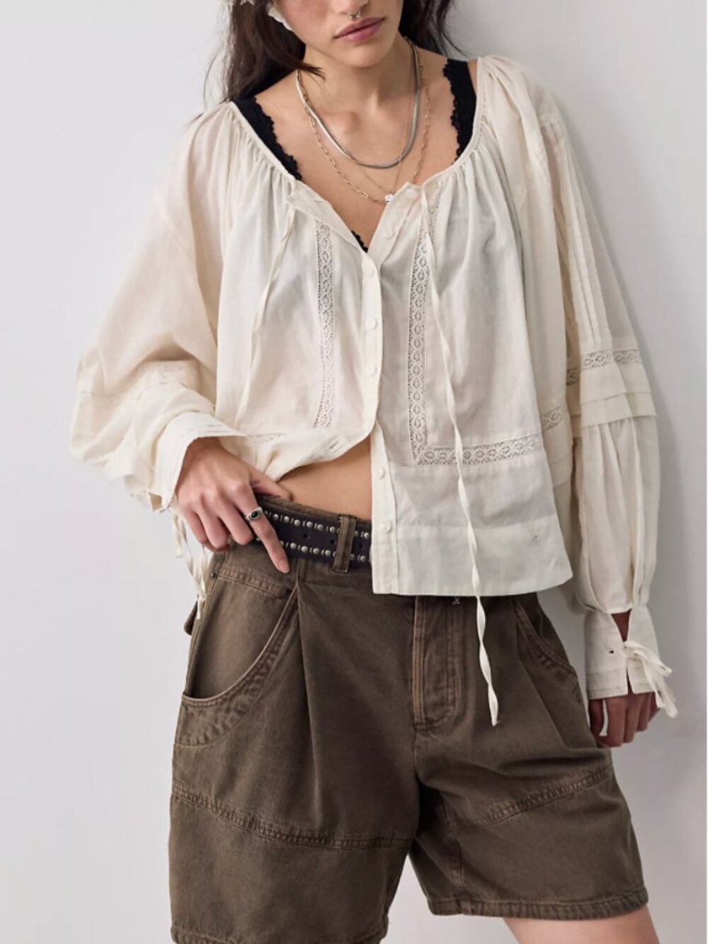 Free People We The Free La Lune Blouse Tofu Cream Ivory XSmall/Small